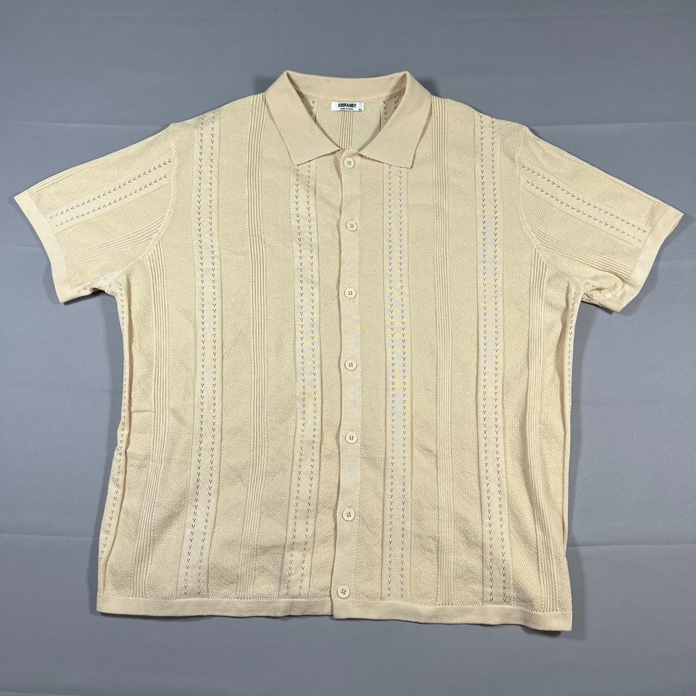 Coofandy Knitted Shirt Mens 3XL Beige Lightweight Button Front Vacation Wear